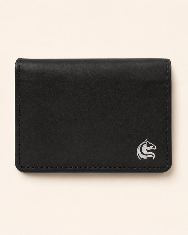 Elite Card Holder in burnished black leather — front view | Kordovan Pakistan