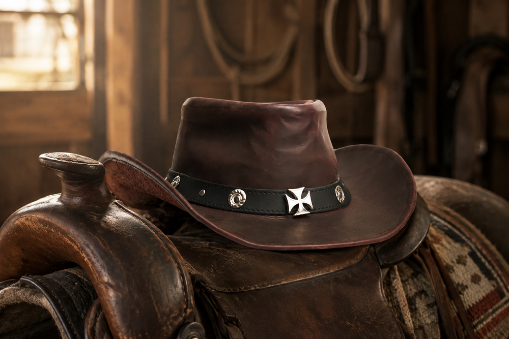 KORDOVAN's Premium Leather Western Cowboy Hat // Studs band // Burgundy