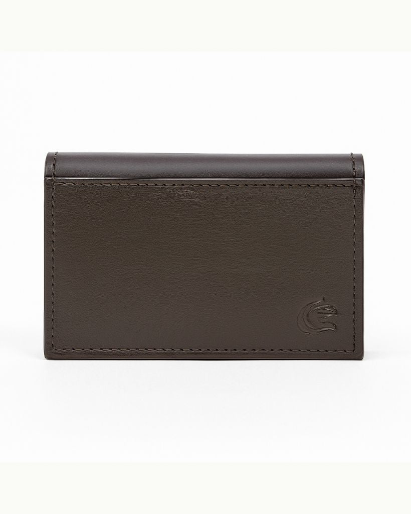 Brown leather card holder on a white background