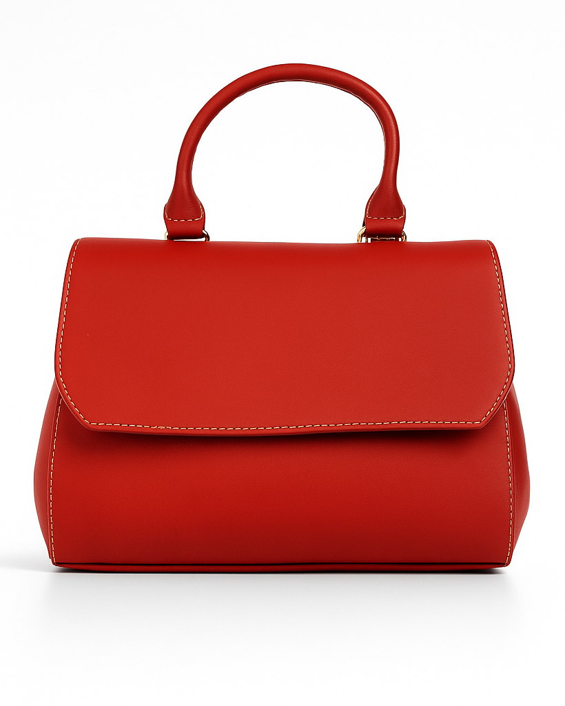 Red handbag on a white background