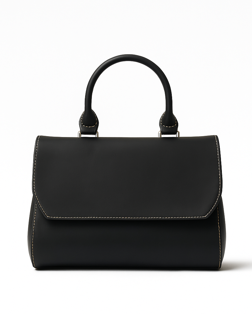 Black handbag on a white background