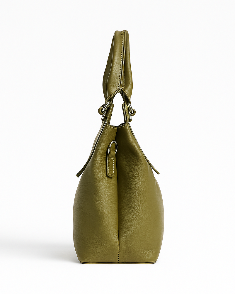 Green handbag on a white background
