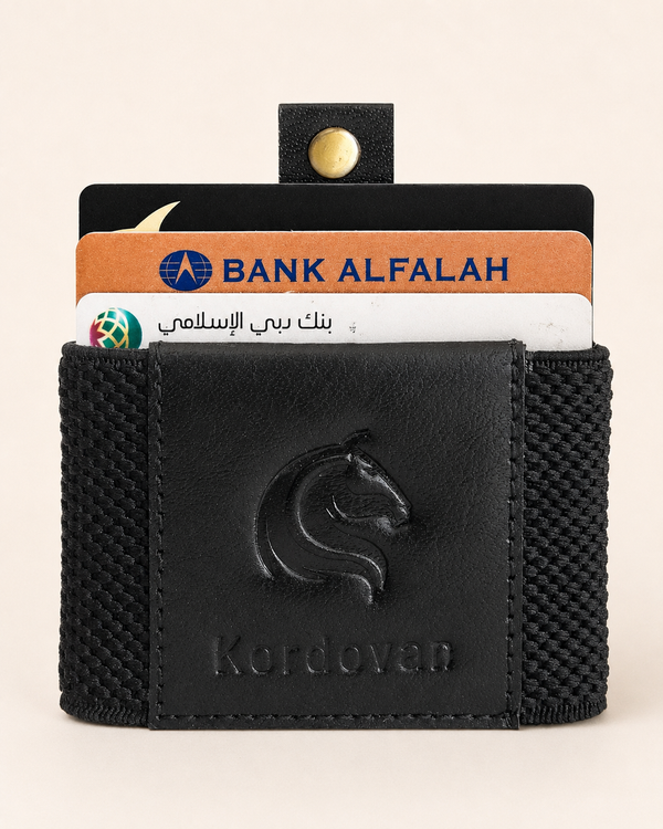 KODO RFID smart wallet in black Crazy Horse leather — front view | Kordovan Pakistan
