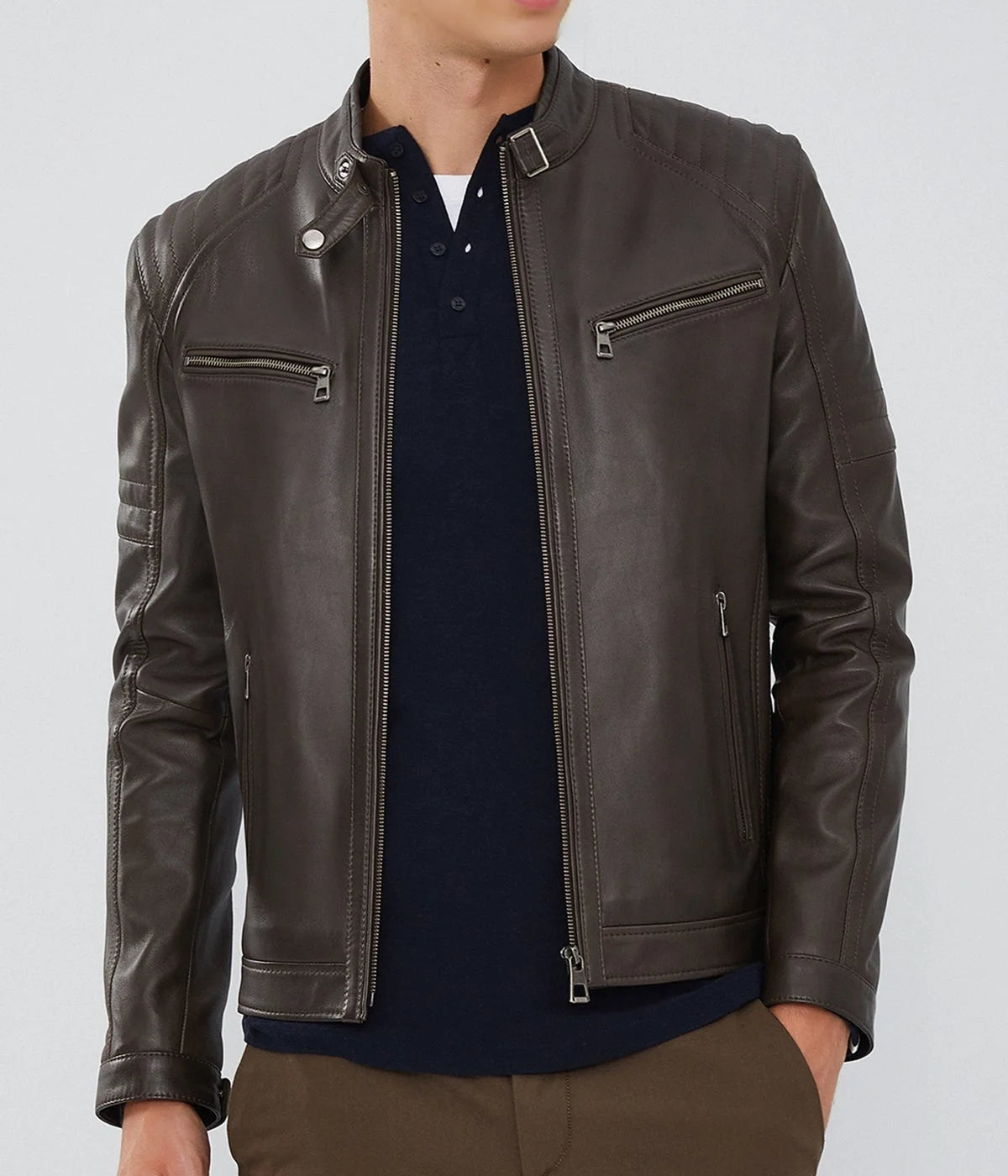 The Ralph Dark Brown Leather Biker Jacket for Men Kordovan Leather