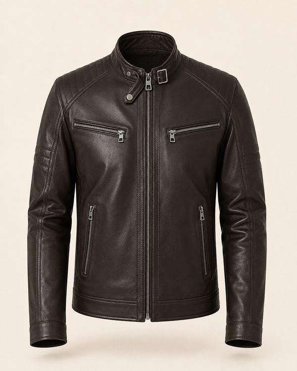 Ralph — men's dark brown leather jacket, front view | Kordovan Pakistan