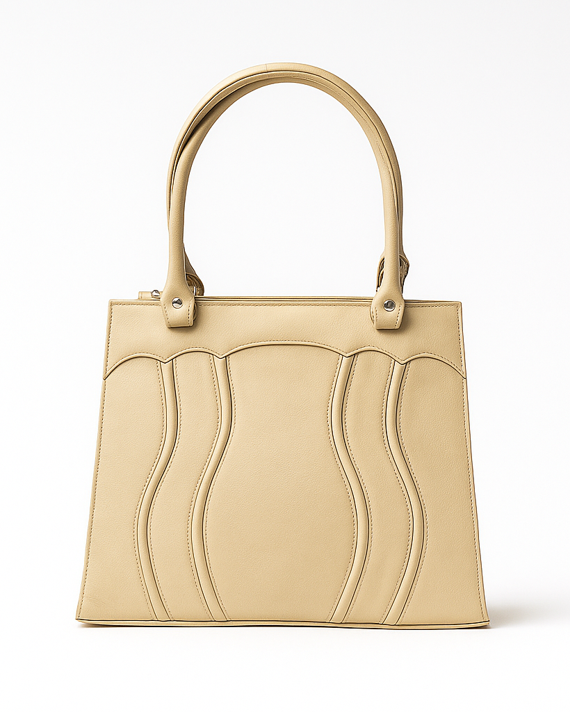 Beige handbag with a minimalist design on a white background