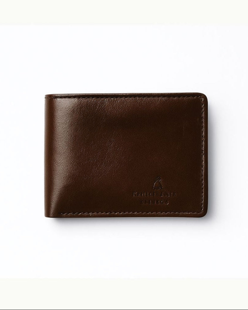 Brown leather wallet on a white background