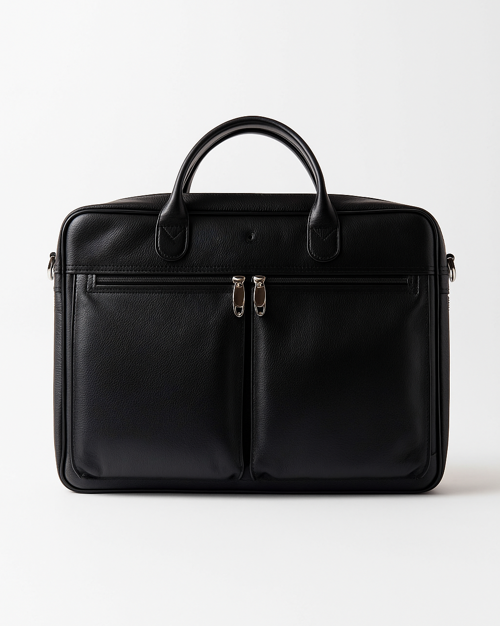 Black leather briefcase on a white background