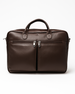 Brown leather briefcase on a white background