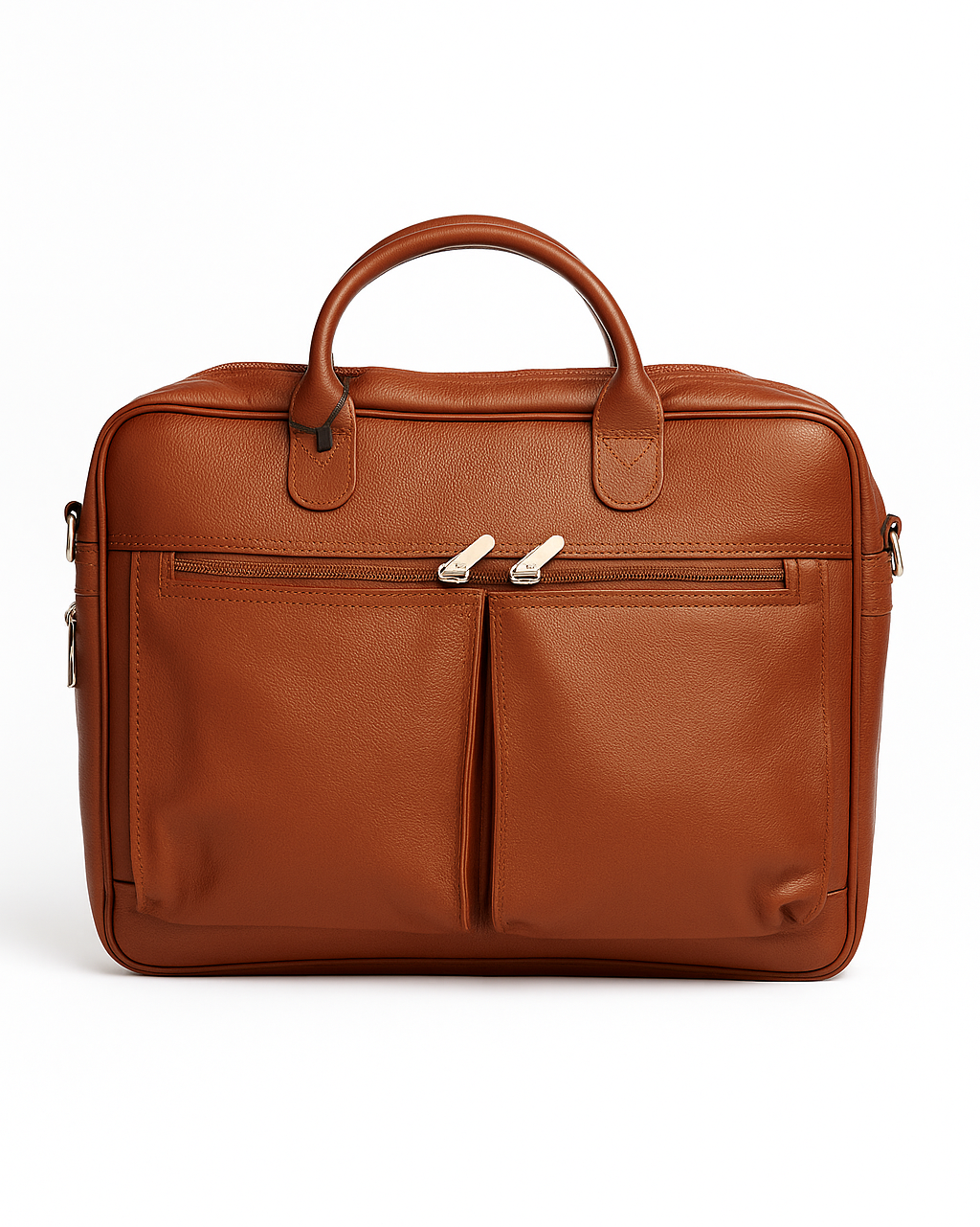 Brown leather briefcase on a white background