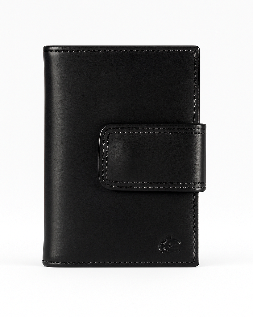 Black leather wallet on a white background