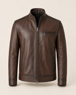 Alonzo — men's brown sheepskin leather jacket, front view | Kordovan Pakistan