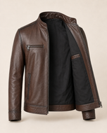 Alonzo — men's brown sheepskin leather jacket, open front showing the lining | Kordovan Pakistan