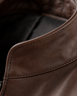 Alonzo — men's brown sheepskin leather jacket, close-up of the leather grain and hardware | Kordovan Pakistan