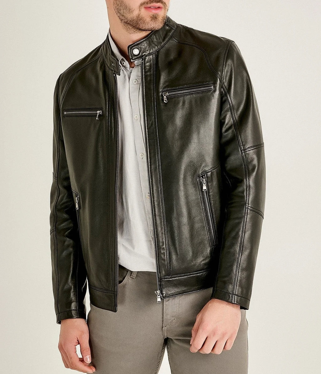Alveraz | Black Sheepskin Biker Leather Jacket