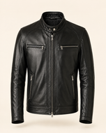 Alveraz — men's black sheepskin leather jacket, front view | Kordovan Pakistan