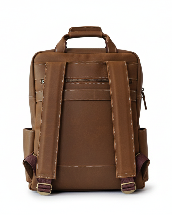 Brown backpack on a white background