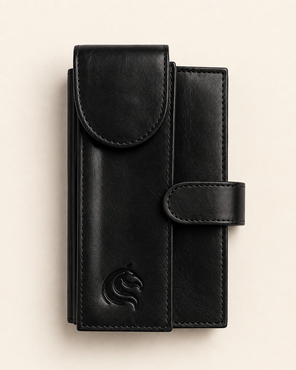 The Armour dual mobile wallet with notepad in black leather — front view | Kordovan Pakistan