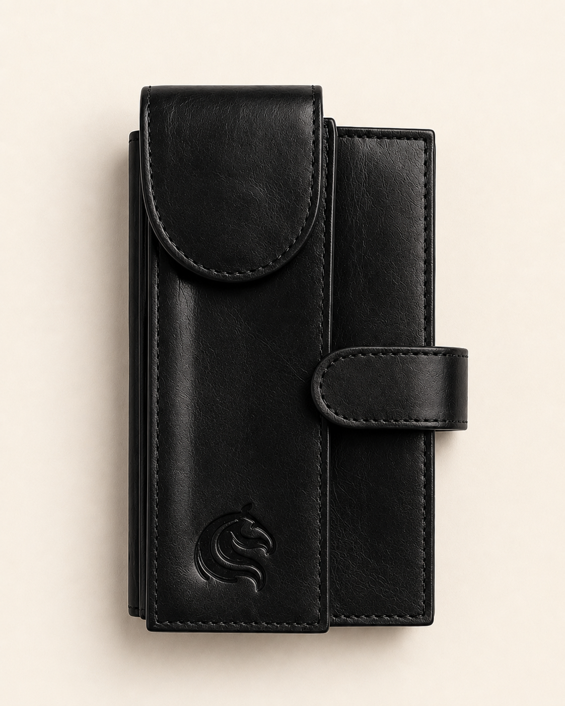 The Armour dual mobile wallet with notepad in black leather — front view | Kordovan Pakistan