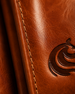 Armour wallet notepad pocket and pen loop detail in brown leather