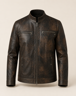 Bohemia — men's vintage brown sheepskin leather jacket, front view | Kordovan Pakistan