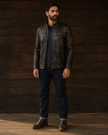 Bohemia — men's vintage brown sheepskin leather jacket, side view | Kordovan Pakistan