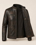 Bohemia — men's vintage brown sheepskin leather jacket, open front showing the lining | Kordovan Pakistan