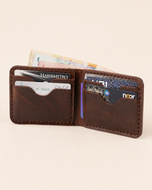 Bronco bifold wallet open — 4 card slots, 2 hidden slots and full-width bill compartment