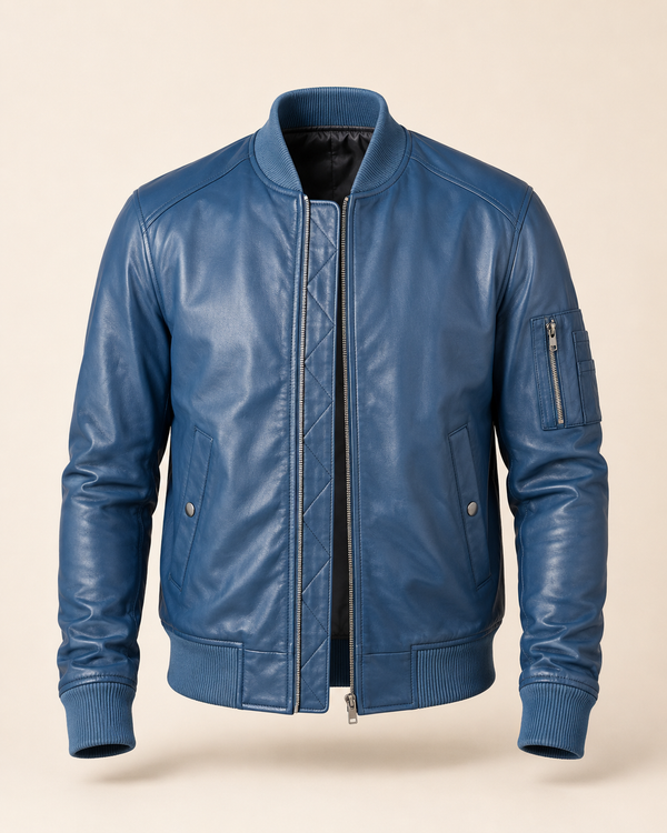 Cobalt | Men's Blue Leather Bomber Jacket