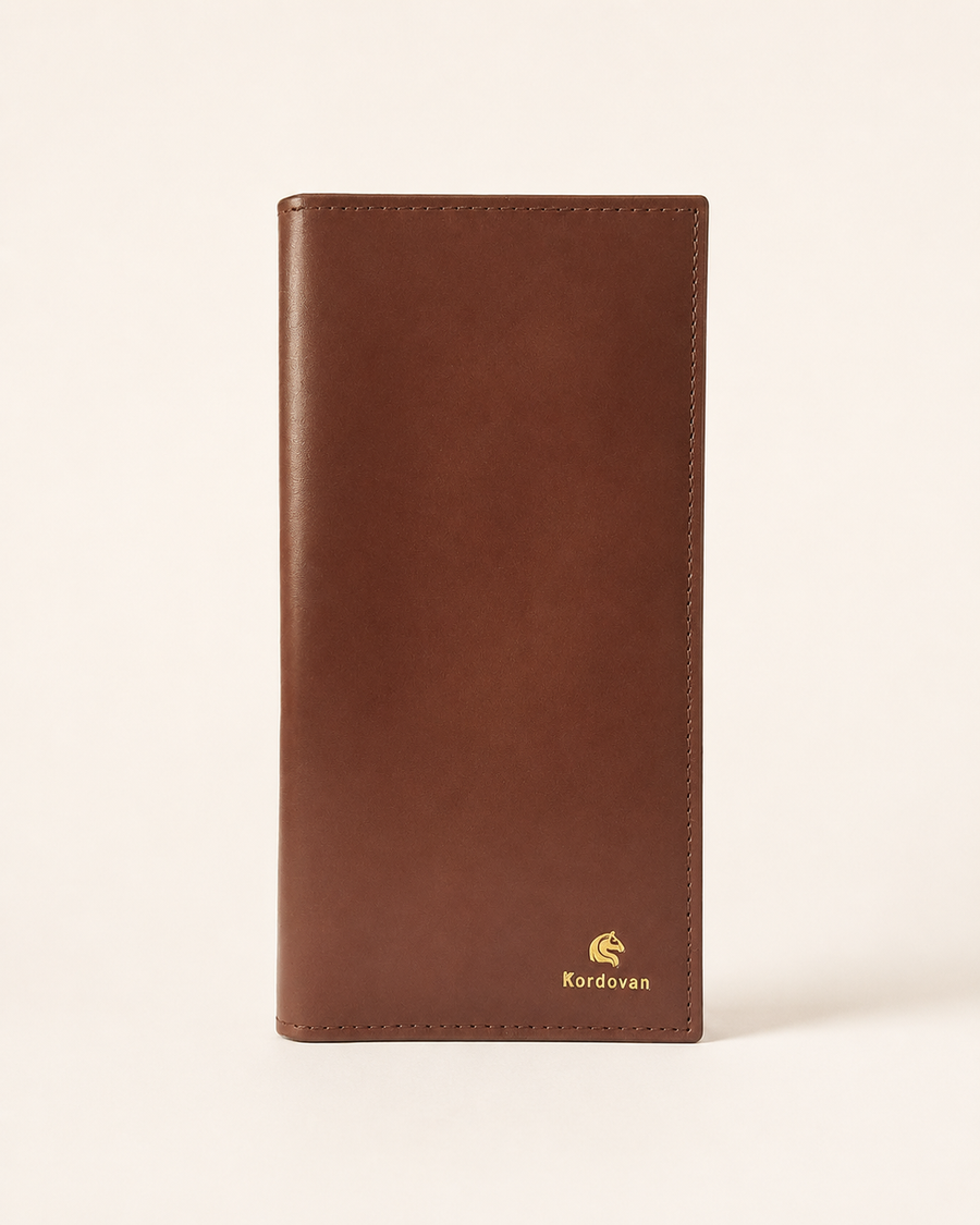 The Elite mobile wallet in Dave Brown nappa leather — front view | Kordovan Pakistan