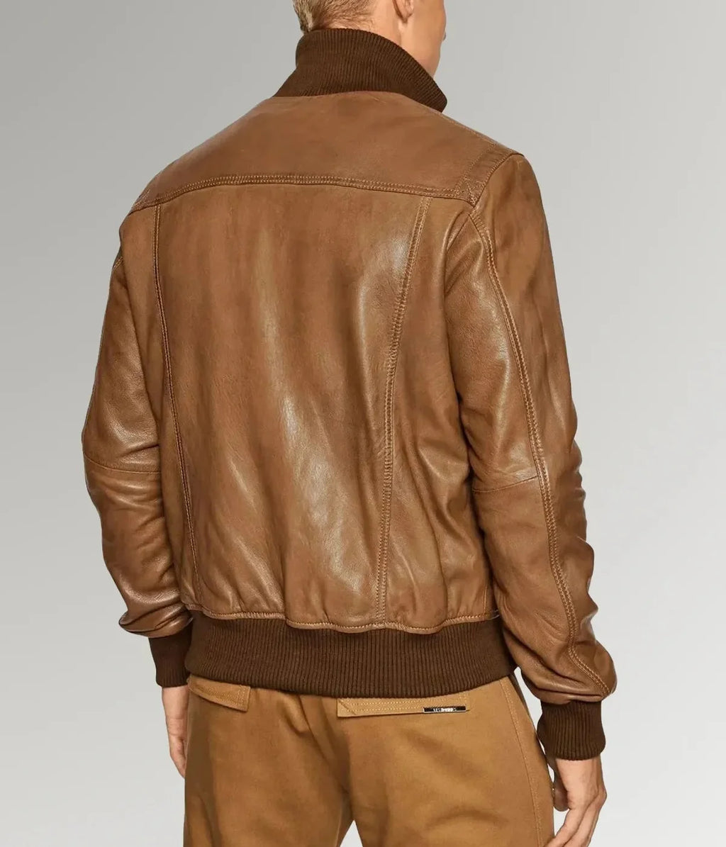Desert Voyager | Brown Sheepskin Leather Bomber Jacket