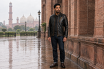 Durham Waxed | Men's Black Leather Biker Jacket with Brown Accents