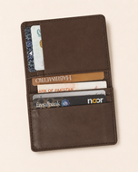 Brown Elite Card Holder open — card compartment and flap pockets with cards
