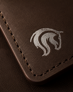 Close-up of the burnished brown leather on the Elite Card Holder