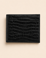 The Gator croc-texture bifold wallet in black leather — front view | Kordovan Pakistan