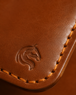 Close-up of the hand-stitched premium brown cow leather on HM The Lord's Wallet