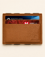 ILLUSION magic wallet in camel milled leather — front view | Kordovan Pakistan