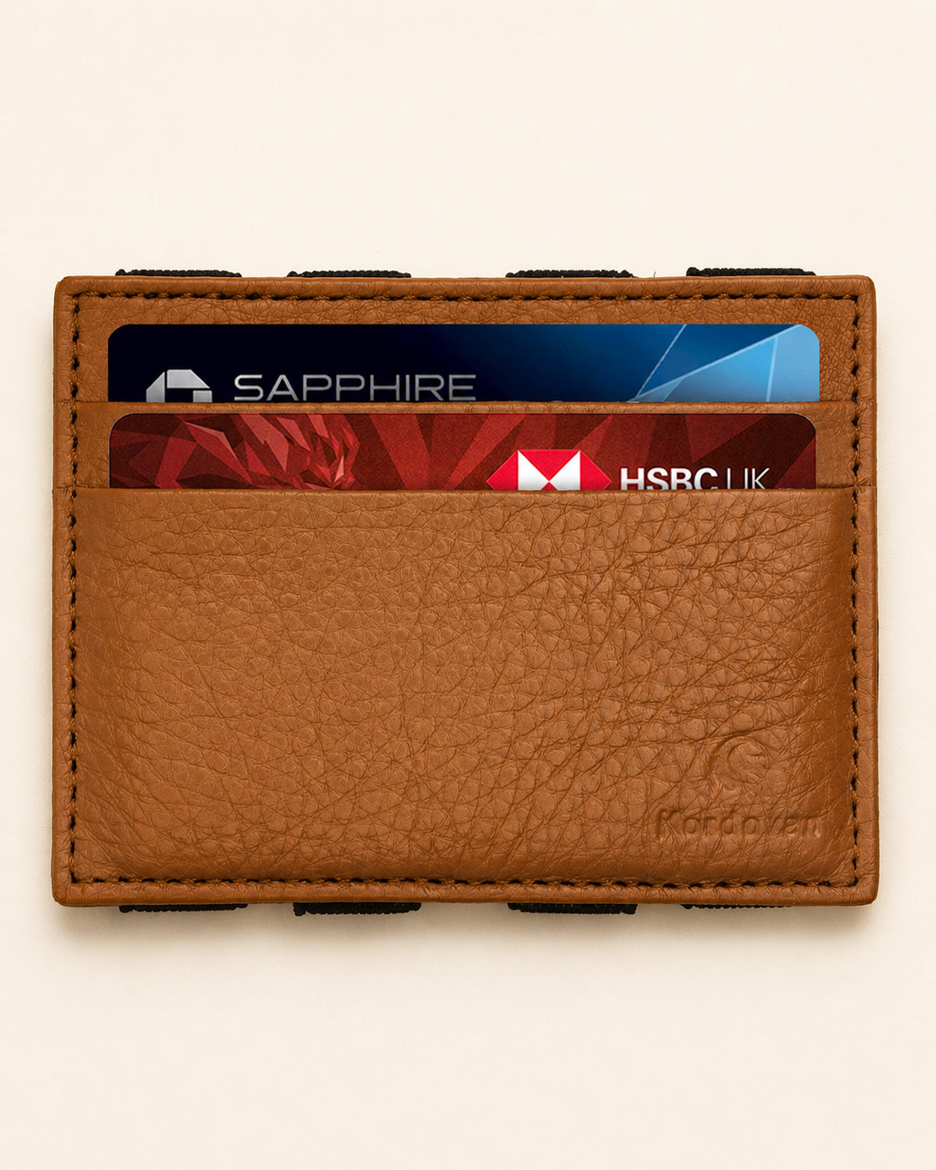 ILLUSION magic wallet in camel milled leather — front view | Kordovan Pakistan