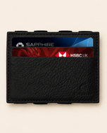 ILLUSION magic wallet in black milled leather — front view | Kordovan Pakistan