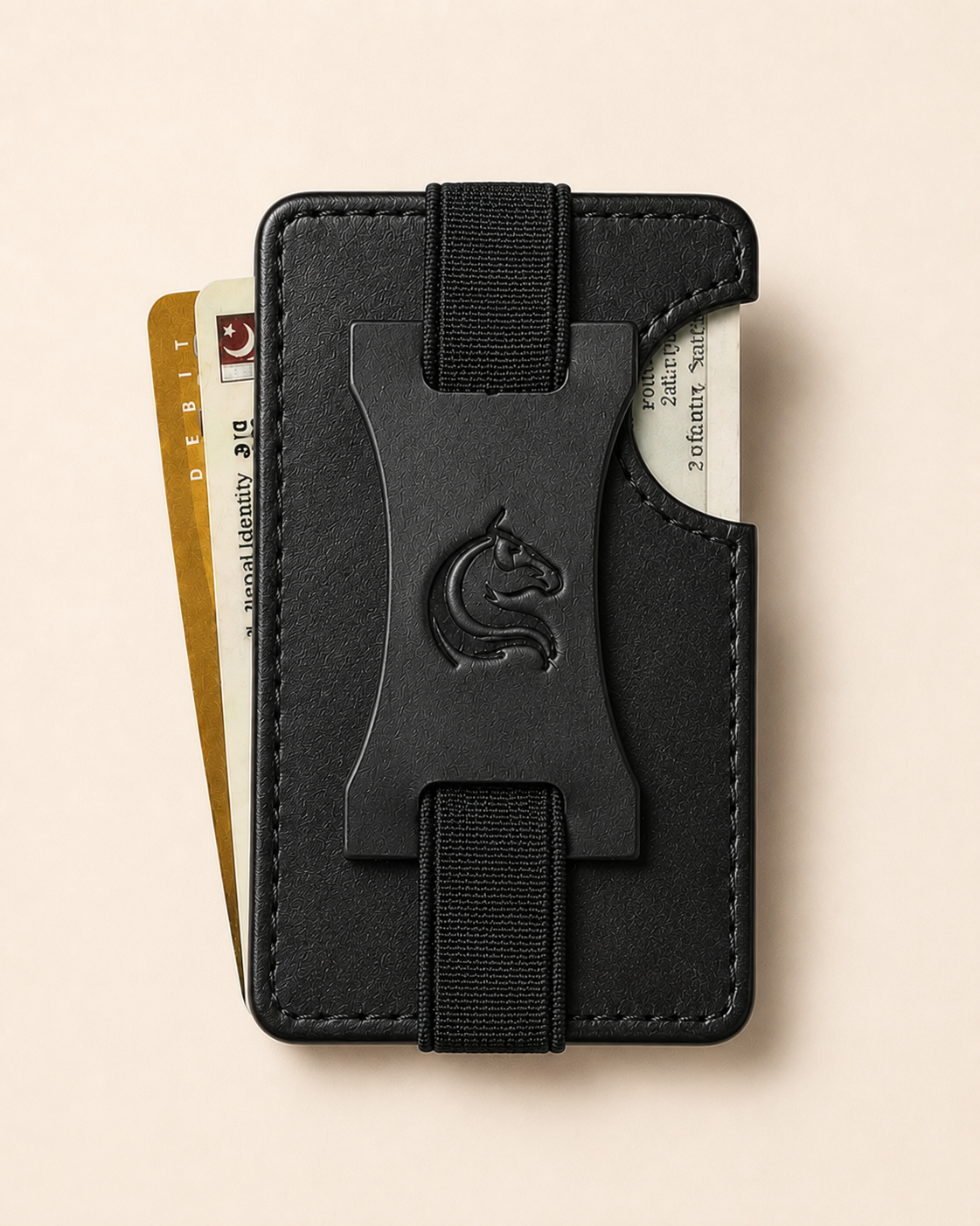 The Razor RFID smart wallet in all black leather — front view | Kordovan Pakistan