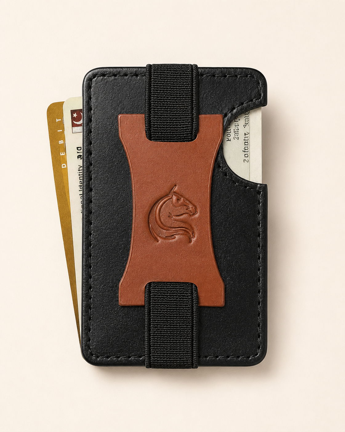 The Razor RFID smart wallet in black and brown leather — front view | Kordovan Pakistan