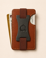 The Razor RFID smart wallet in brown and black leather — front view | Kordovan Pakistan