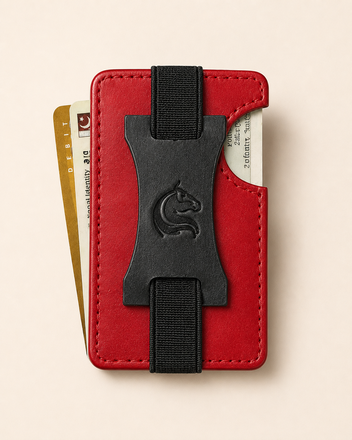 The Razor RFID smart wallet in red and black leather — front view | Kordovan Pakistan