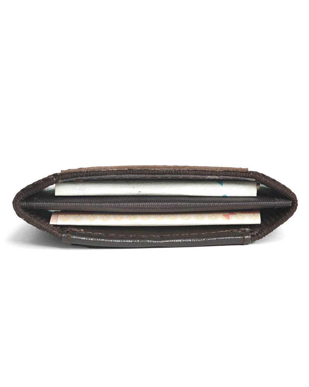 KODO smart wallet cash section open — Brown Gold edition with contrast detailing