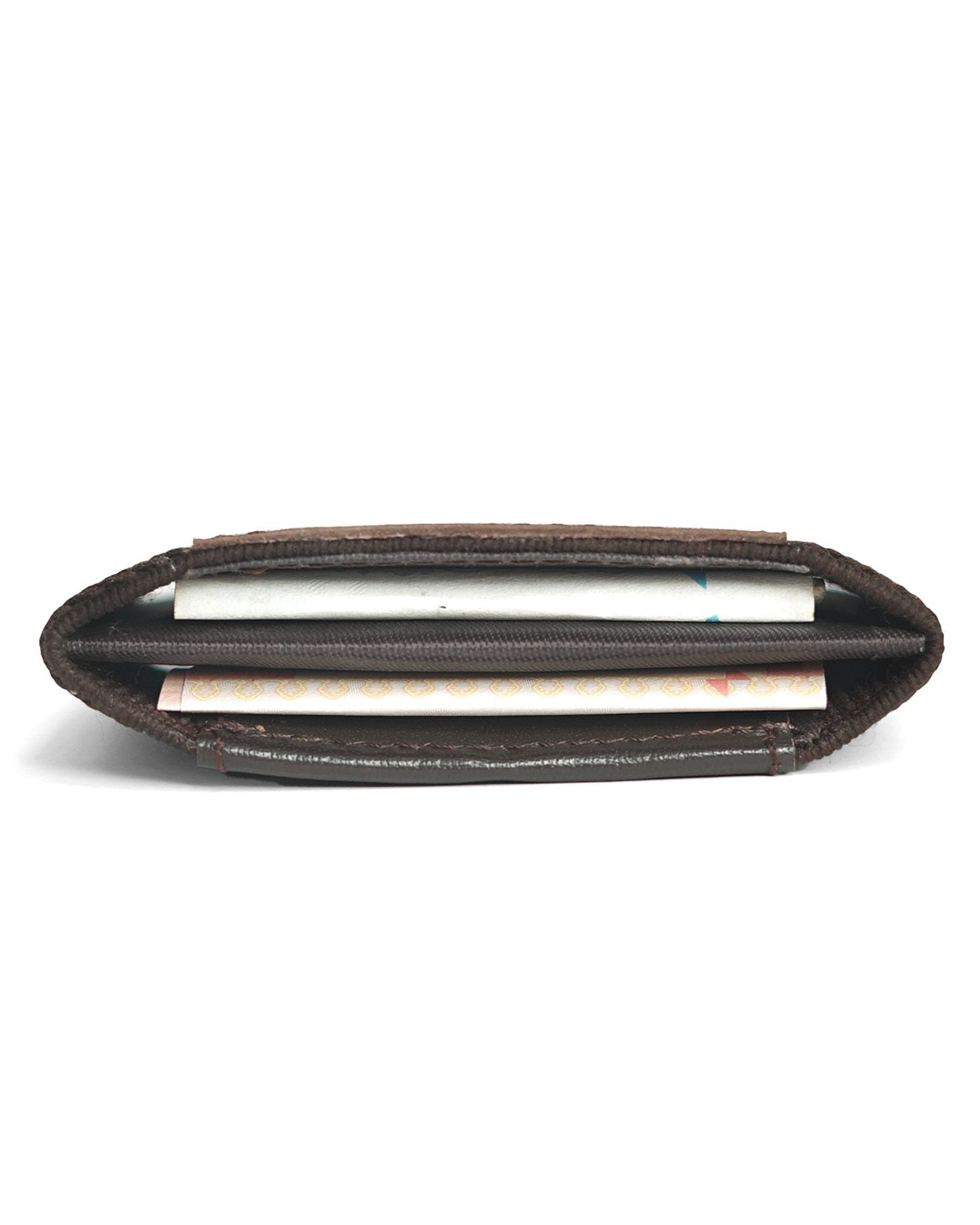 KODO smart wallet cash section open — Brown Gold edition with contrast detailing