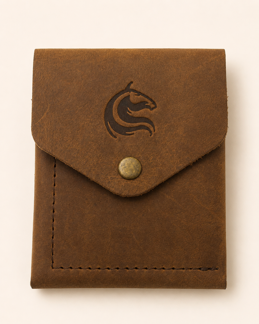 The Luke minimalist vertical wallet in full-grain leather — front view | Kordovan Pakistan