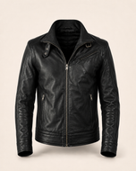 Legender Black — men's black belted leather jacket, front view | Kordovan Pakistan