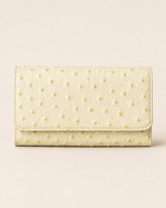 Luxurious ladies clutch wallet in white and brown ostrich-pattern leather — front view | Kordovan Pakistan