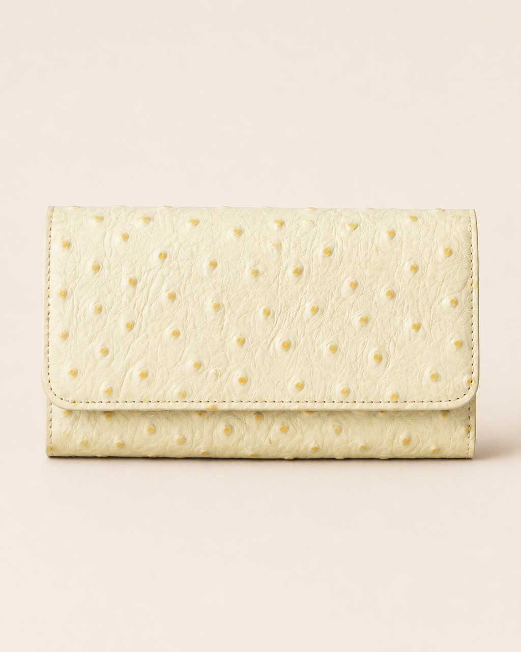 Luxurious ladies clutch wallet in white and brown ostrich-pattern leather — front view | Kordovan Pakistan