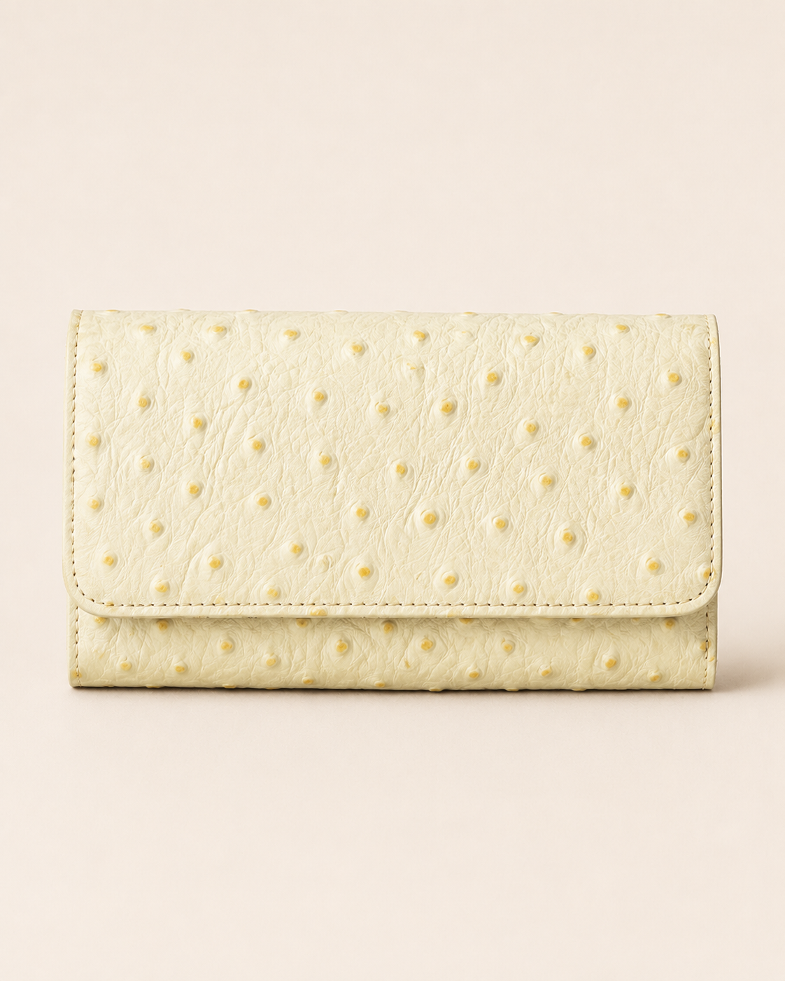 Luxurious ladies clutch wallet in white and brown ostrich-pattern leather — front view | Kordovan Pakistan